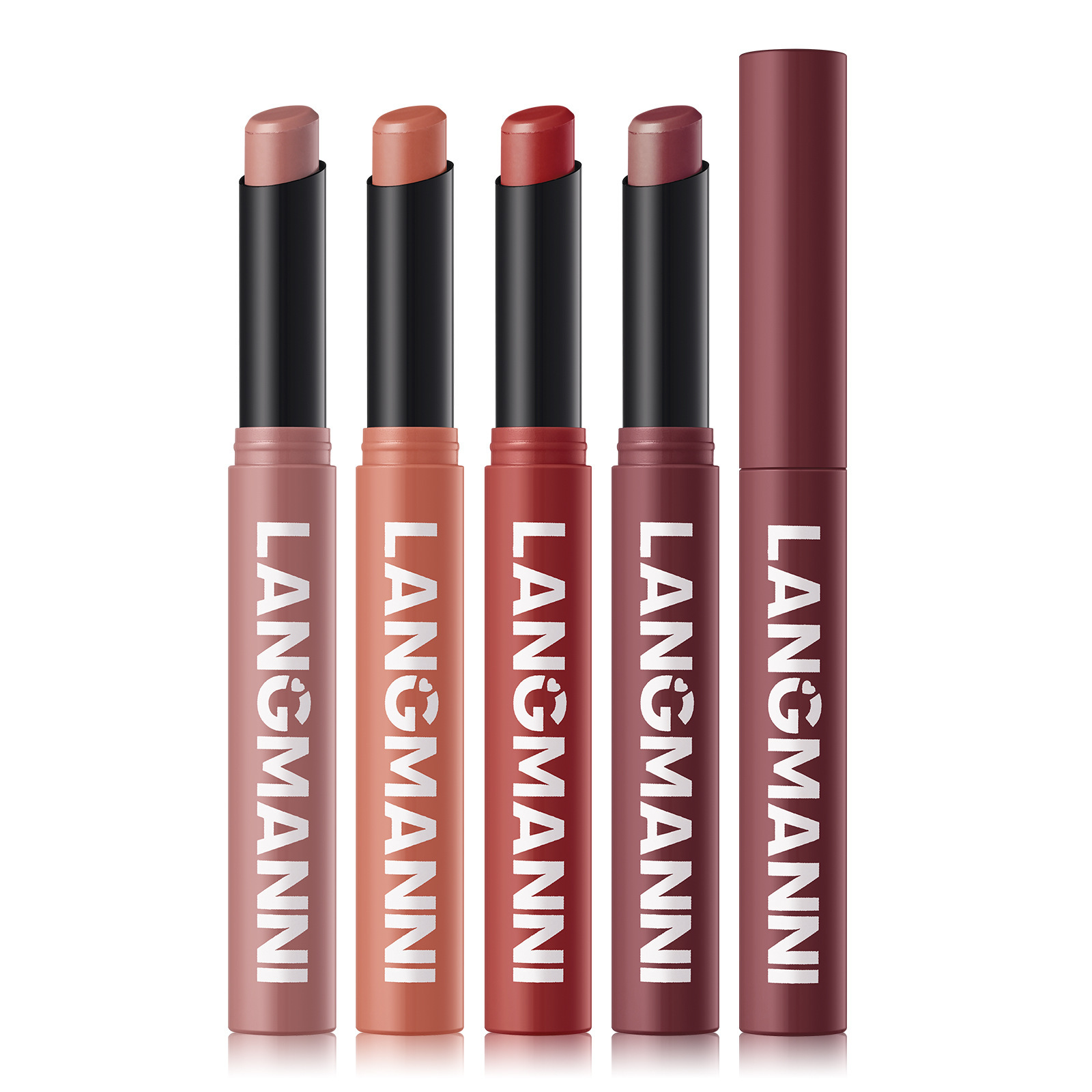 LANGMANNI Twelve-Color Slant-End Rotating Relatively Matte Moisturizing Long Lasting Lipstick for Lips 2g Regular Size