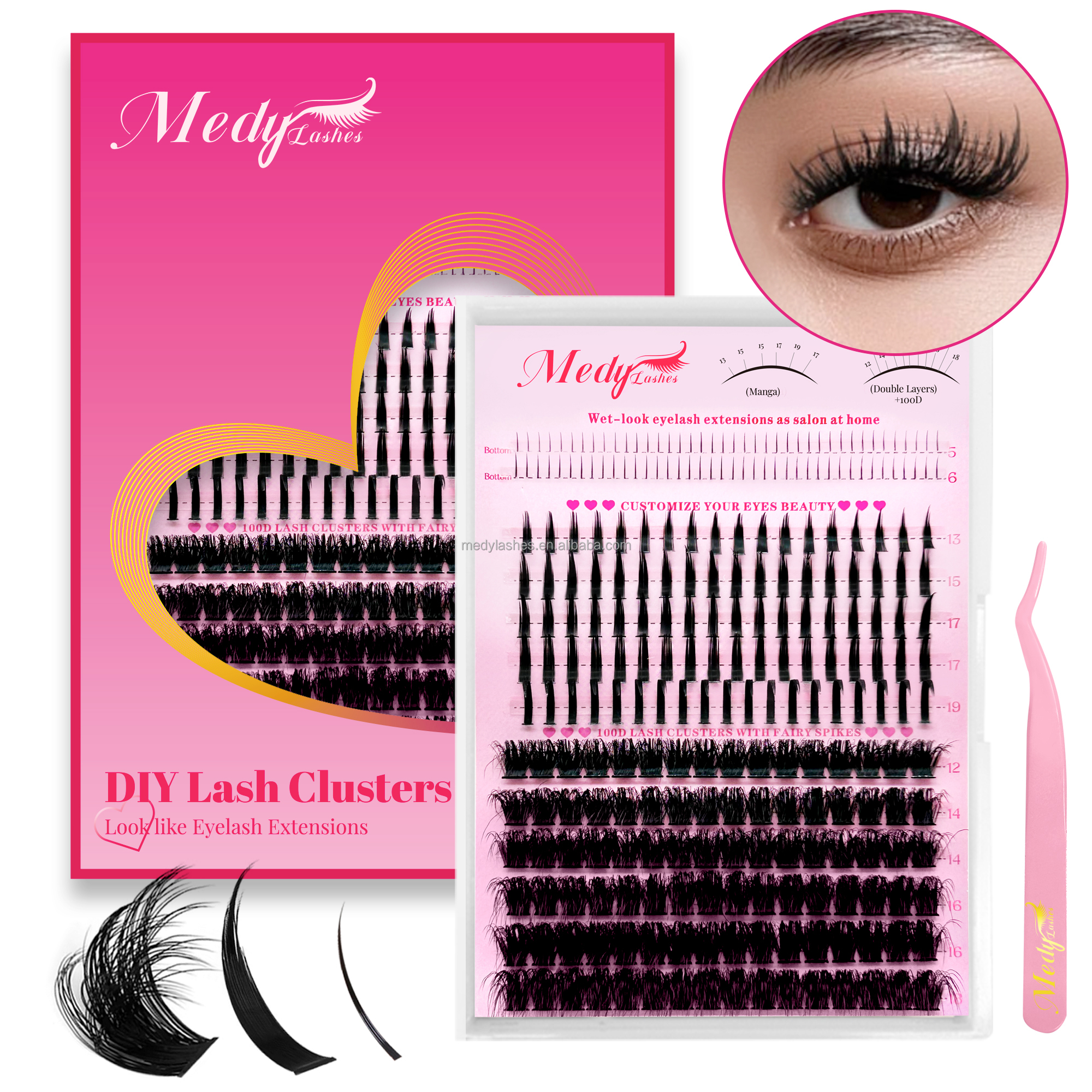 Wholesale Spike Cluster Lashes with Bottom Individual Mix CD Curl Natural Eyelashes Faux Mink Lash Clusters Kit Custom logo