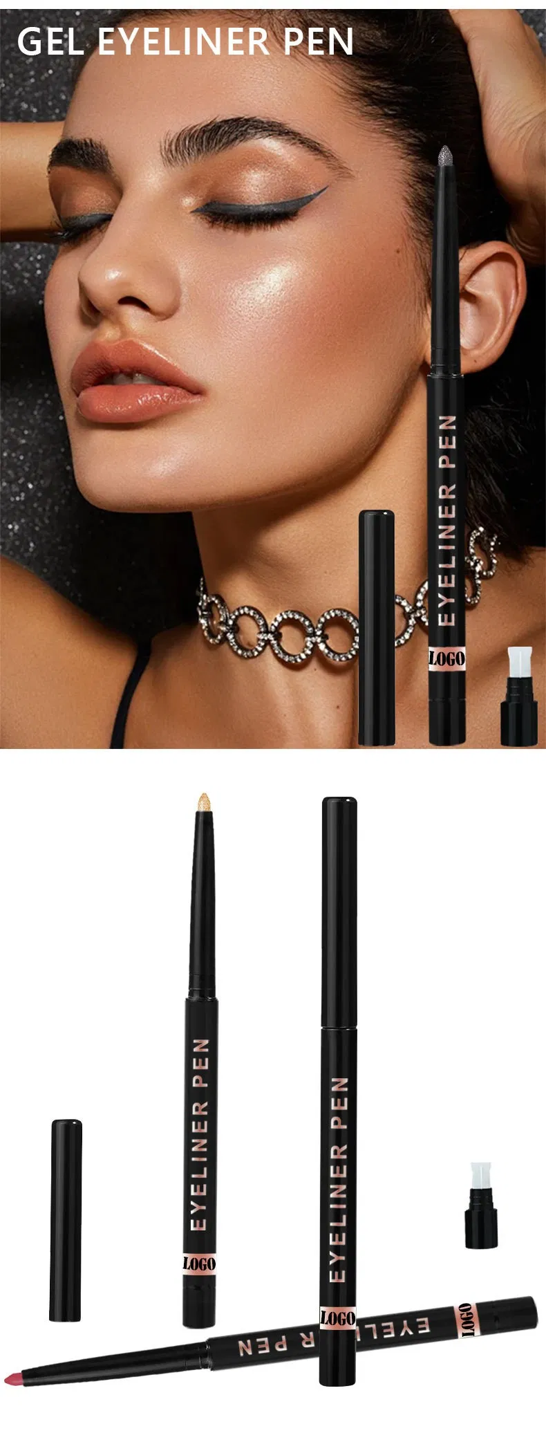 Black Matte Gltter Custom Logo Cream Herbal Waterproof Eyeliner Pencil No-Logo Erasable Long-Lasting for Makeup Wholesale