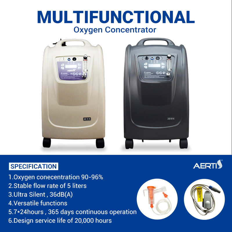 Aerti Equipamento Hospitalar Aparelho de Respiração com Oxigênio Máquina Portátil 5 Litros Ltot Concentrador para Cuidados com Idosos