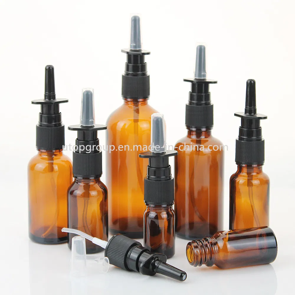 Lavagem Nasal Azul Âmbar Verde de Grau Farmacêutico 5ml 10ml 15ml 30ml Frasco de Spray de Vidro com Bico Pump para Salina Normal Amostra Grátis 100PCS MOQ