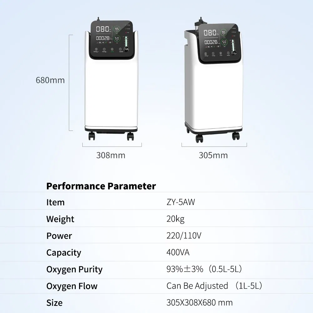 5L Equipamento Médico Nebulizador Homecare Concentrador de Oxigênio Portátil de Dupla Fluxo