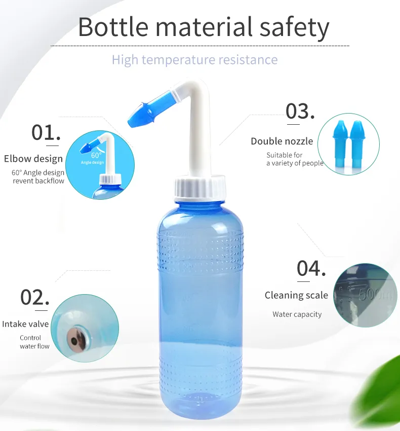 Limpeza Nasal Portátil de Alta Qualidade Material PP 500ml Garrafa de Lavagem Nasal com Tampa de Poeira