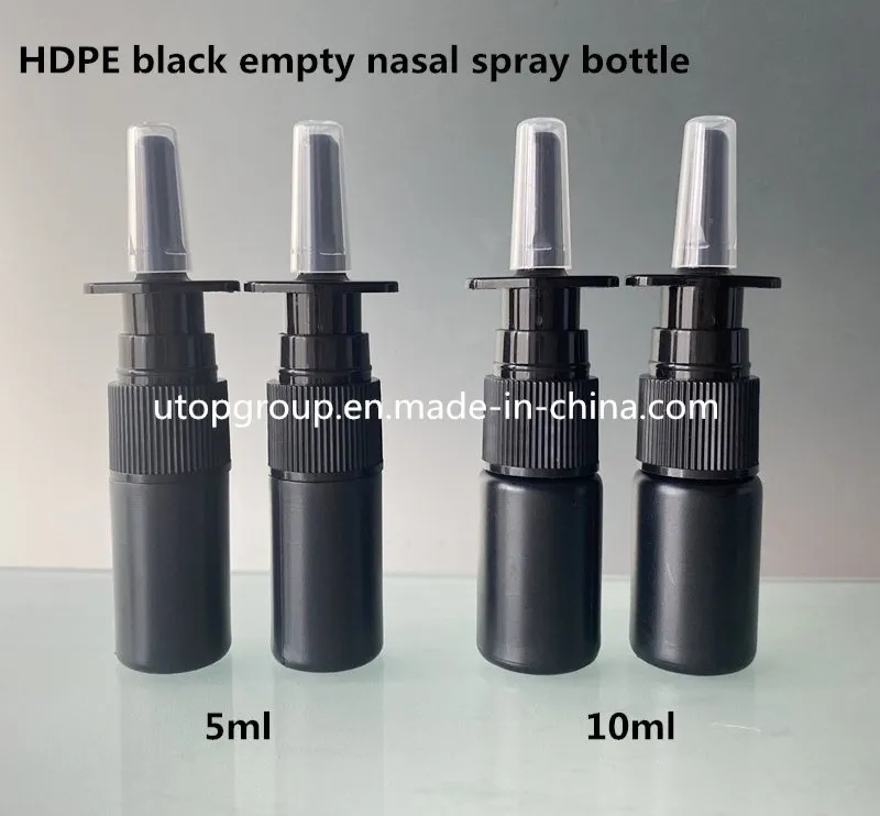 Frasco de spray nasal de plástico HDPE preto vazio