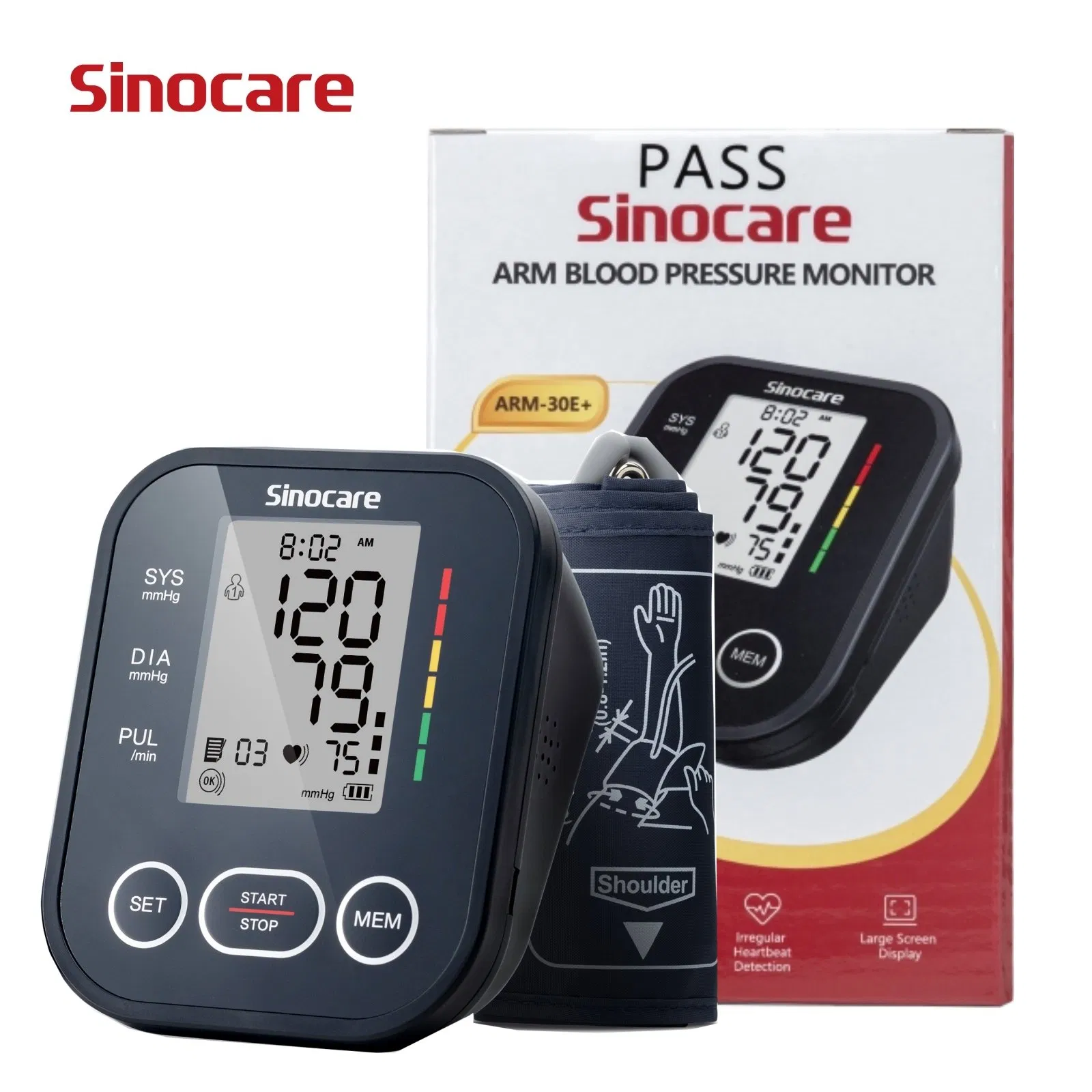 Monitor de Pressão Arterial Inteligente Sinocare Tipo Braço Superior Digital Automático com Anúncio de Voz