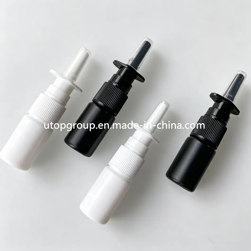 Frasco de Spray Nasal de Plástico PE Branco Preto com Bico de Spray Fino e Direto 5ml 10ml