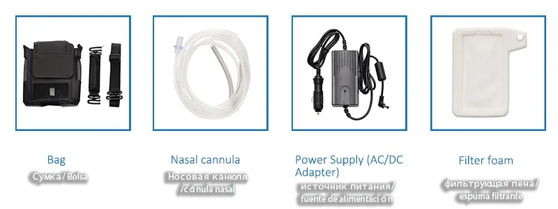 Concentrador de oxigênio portátil leve de 2 kg com bateria recarregável para viagens
