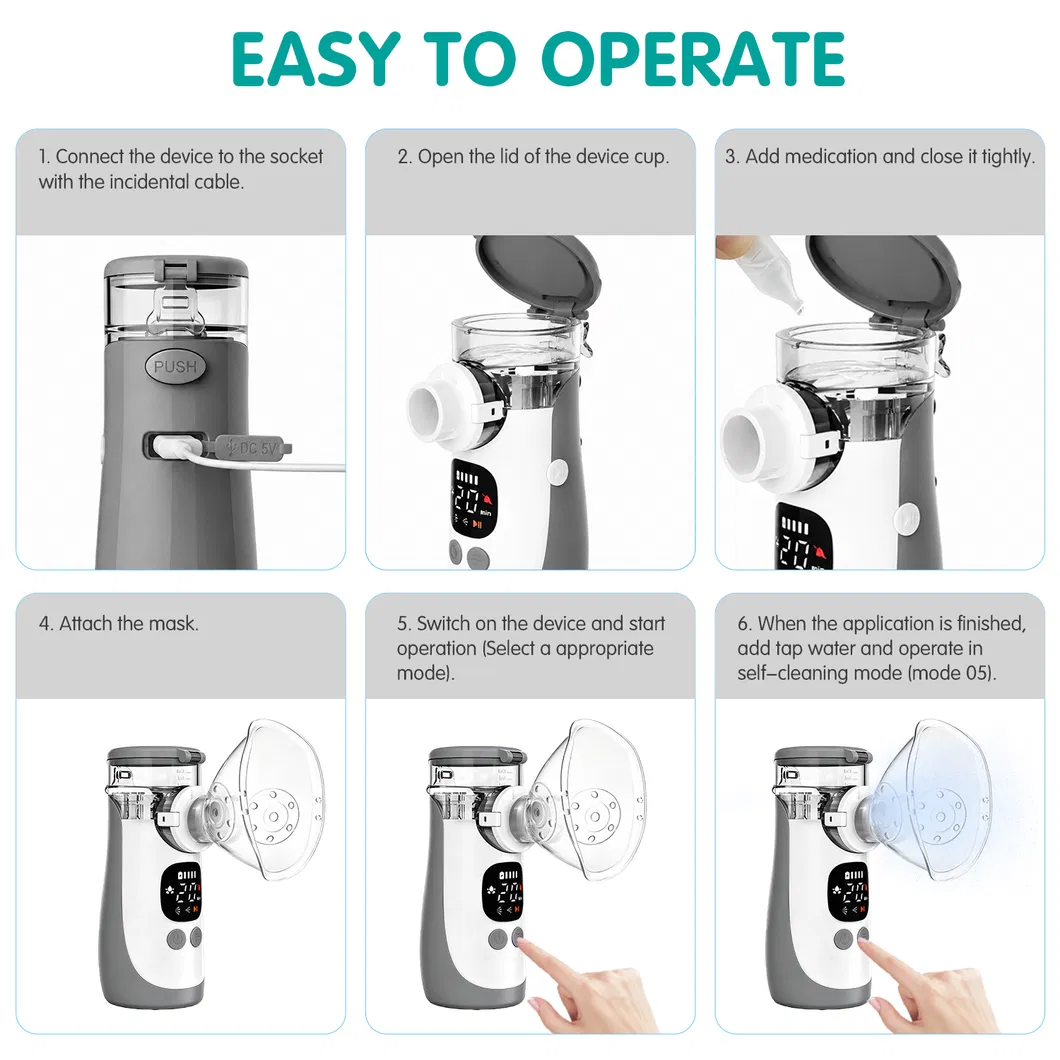 Novo Nebulizador Smart Quieto Portátil Recarregável Ultrassônico Digital de Malha com Copo de Malha Substituível