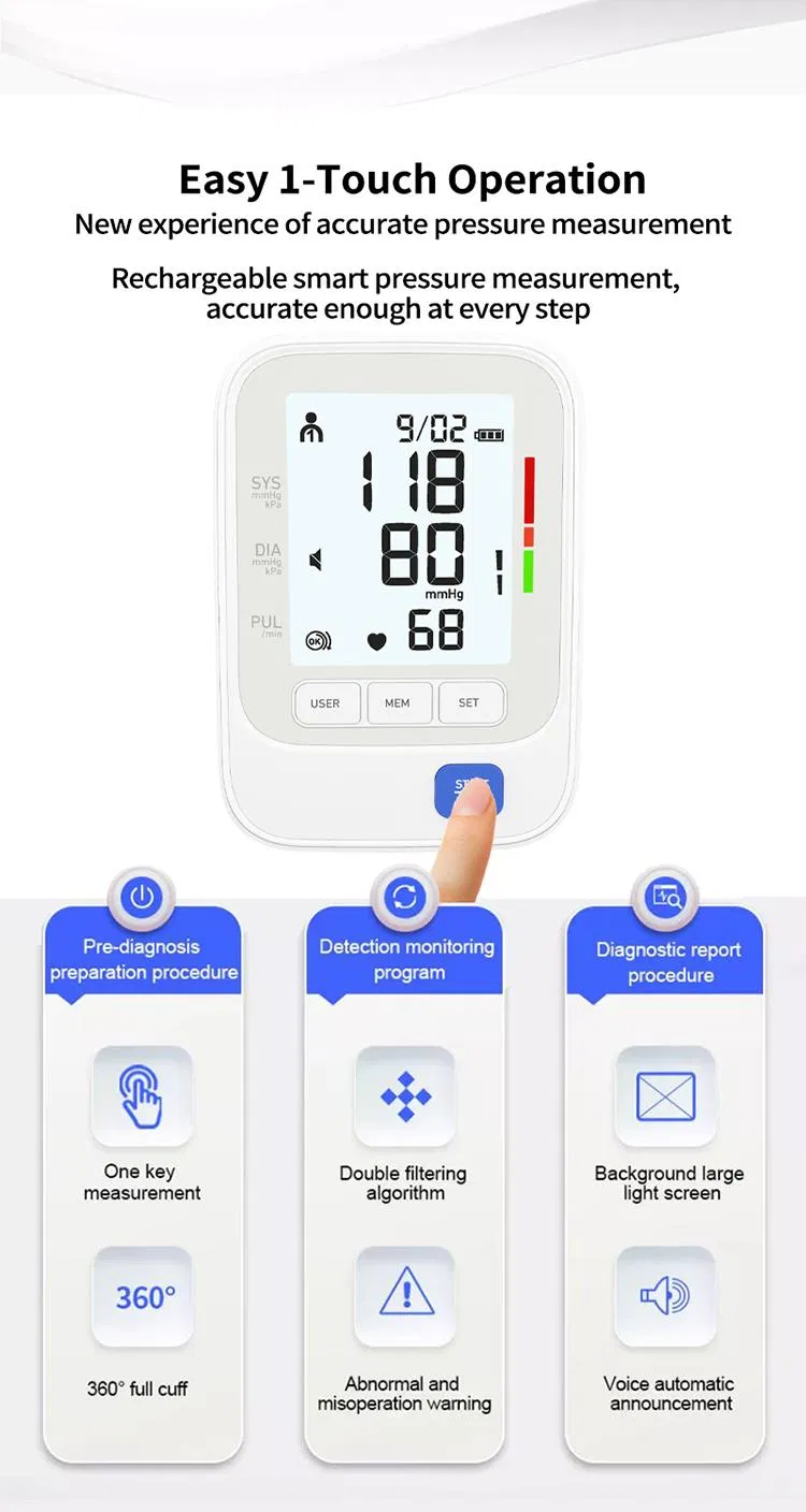 Monitor de Pressão Arterial Digital CE ISO Portátil Esfigmomanômetro Médico