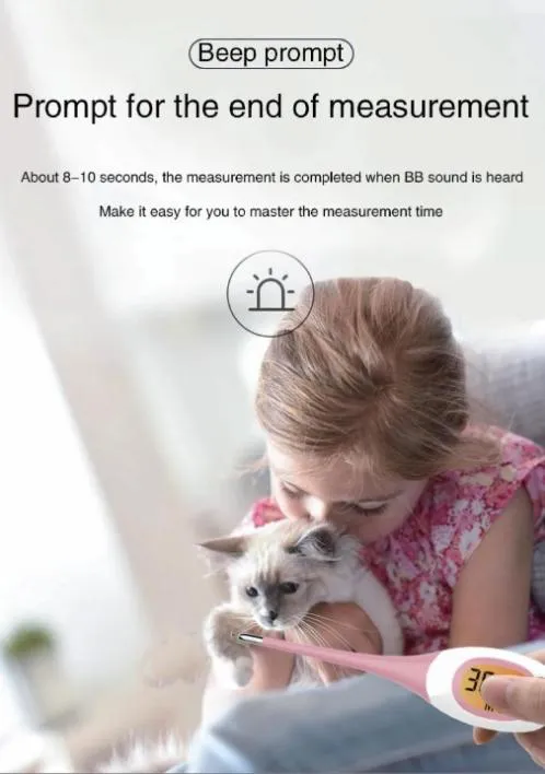 Termômetro eletrônico de longo probe reutilizável para uso clínico em casa, anal, bucal e axilar, em Celsius, para gatos, cães e animais de estimação