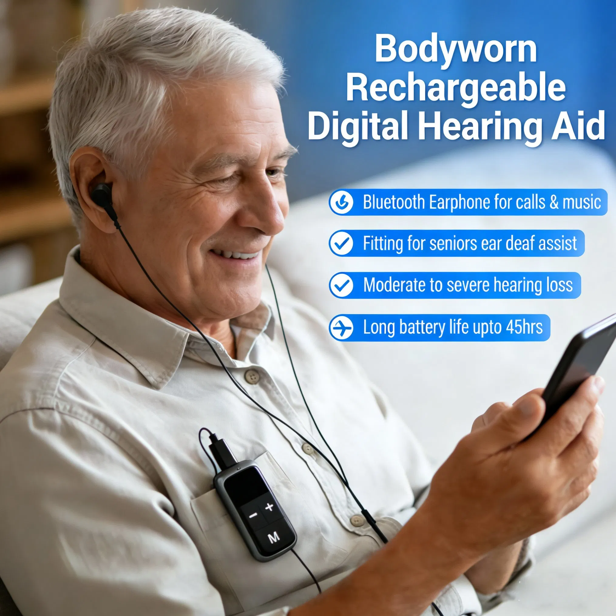 Aparelho Auditivo Digital Recarregável Bluetooth para Ouvido Surdo