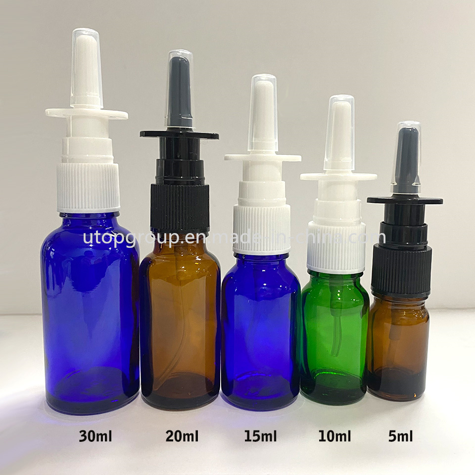 Lavagem Nasal Azul Âmbar Verde de Grau Farmacêutico 5ml 10ml 15ml 30ml Frasco de Spray de Vidro com Bico Pump para Salina Normal Amostra Grátis 100PCS MOQ