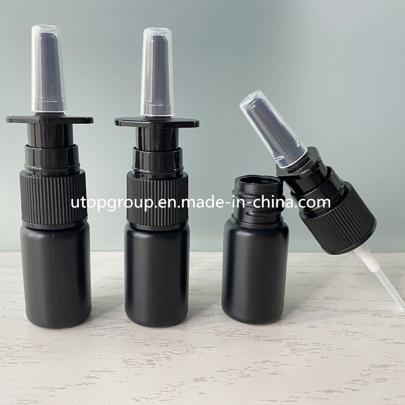 Estoque 5ml 10ml Frasco de Spray Nasal de Plástico HDPE Branco Vazio para Medicamentos com Bico de Névoa Preta para Lavagem com Água Salina
