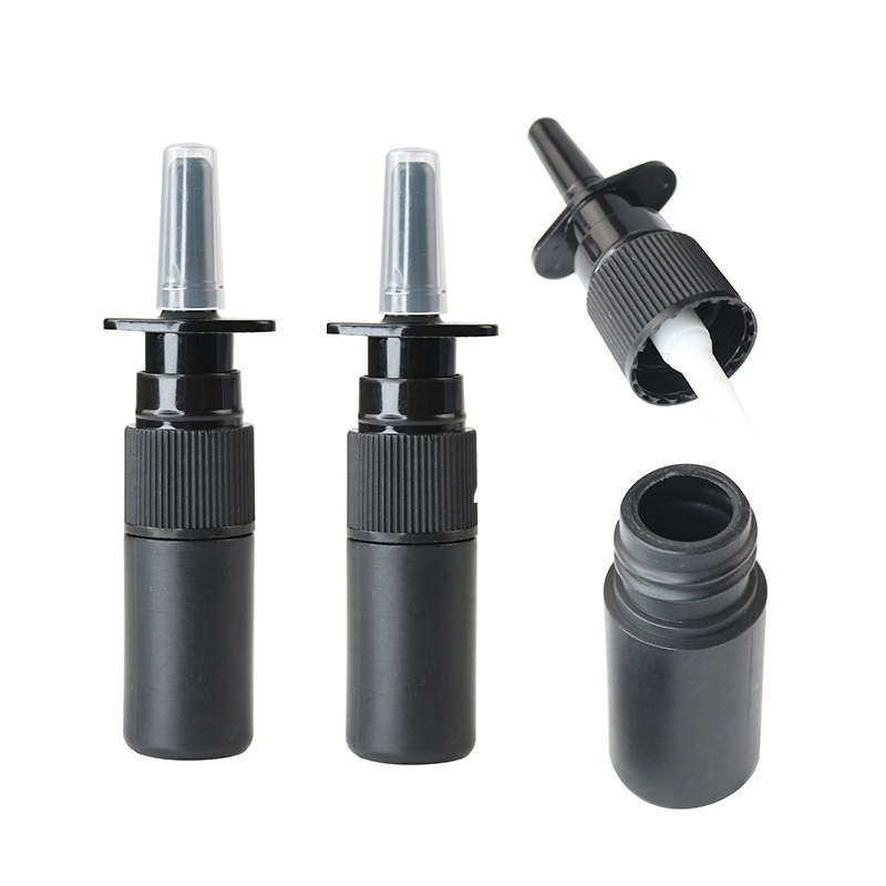 Estoque 5ml 10ml Frasco de Spray Nasal de Plástico HDPE Branco Vazio para Medicamentos com Bico de Névoa Preta para Lavagem com Água Salina