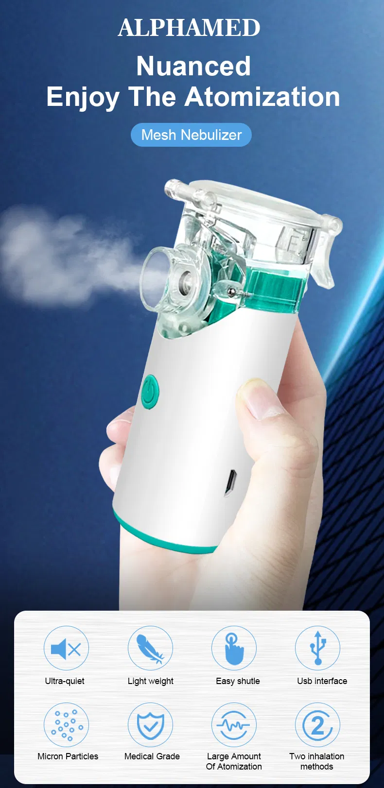Nebulizador portátil recarregável mini médico sem ruído disponível para adultos e crianças nebulizador de malha ultrassônica