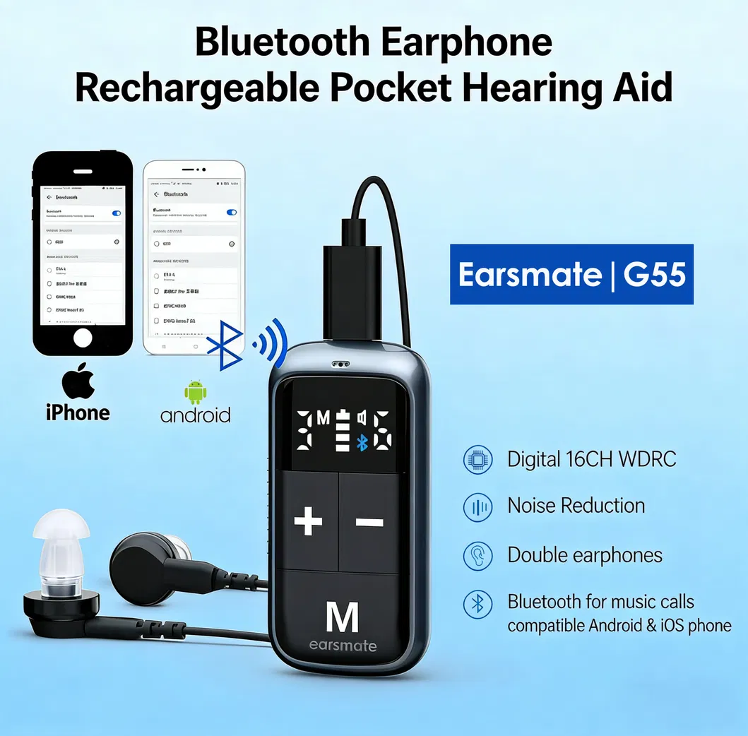 Aparelho Auditivo Digital Recarregável Bluetooth para Ouvido Surdo