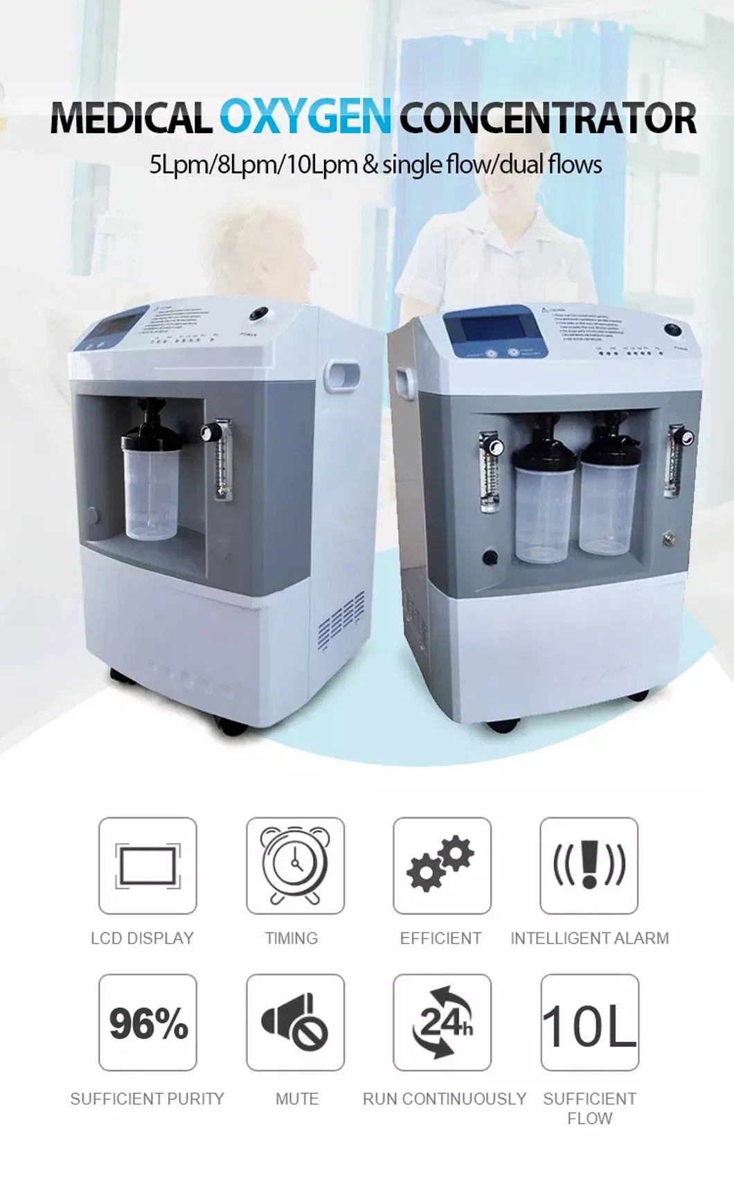 Hospital Produzindo Equipamento de Oxigênio Uso Médico Portátil 5L Concentrador de Oxigênio