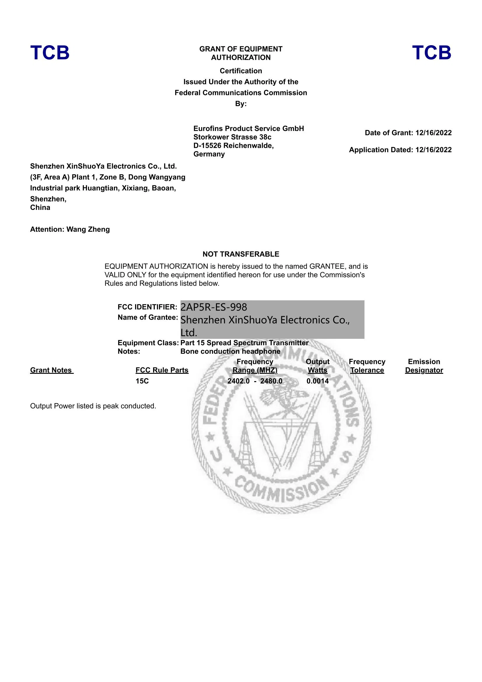 Certificação FCC