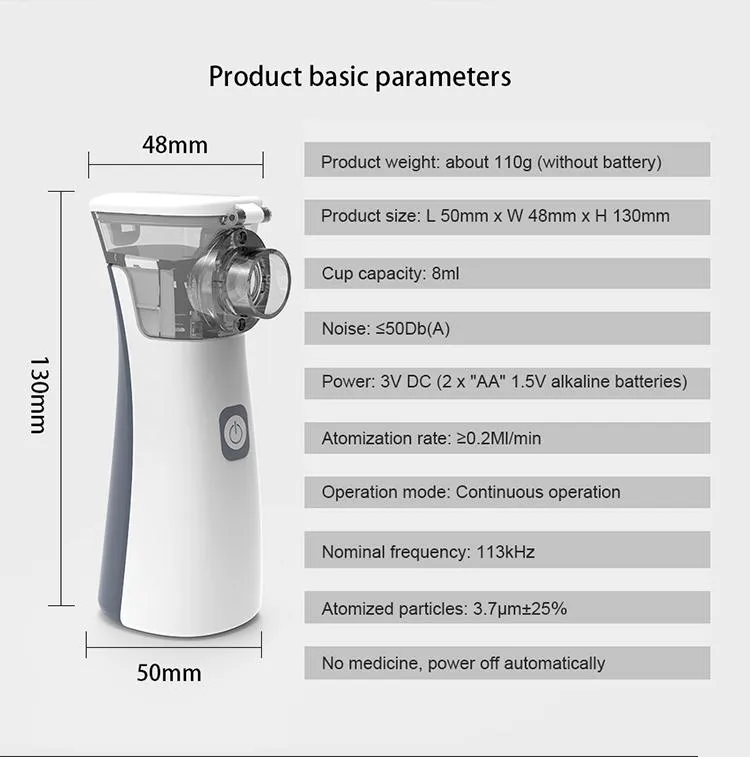 Nebulizador de Malha Ultrassônico Portátil Confortável e de Baixo Ruído para Crianças e Adultos