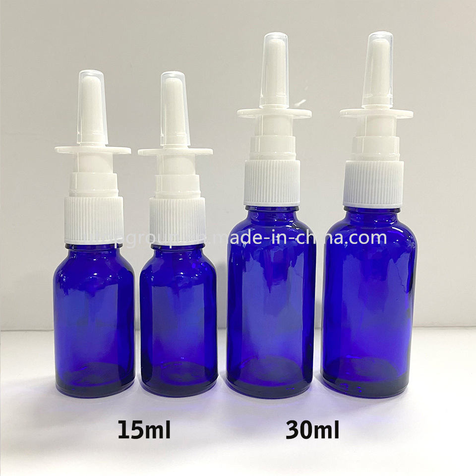 Lavagem Nasal Azul Âmbar Verde de Grau Farmacêutico 5ml 10ml 15ml 30ml Frasco de Spray de Vidro com Bico Pump para Salina Normal Amostra Grátis 100PCS MOQ