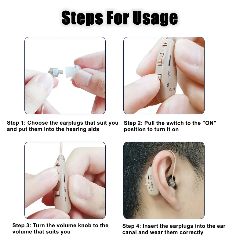Aparelho Auditivo para Idosos com Carregamento In-Ear Amplificador de Som Recarregável Portátil In-Ear