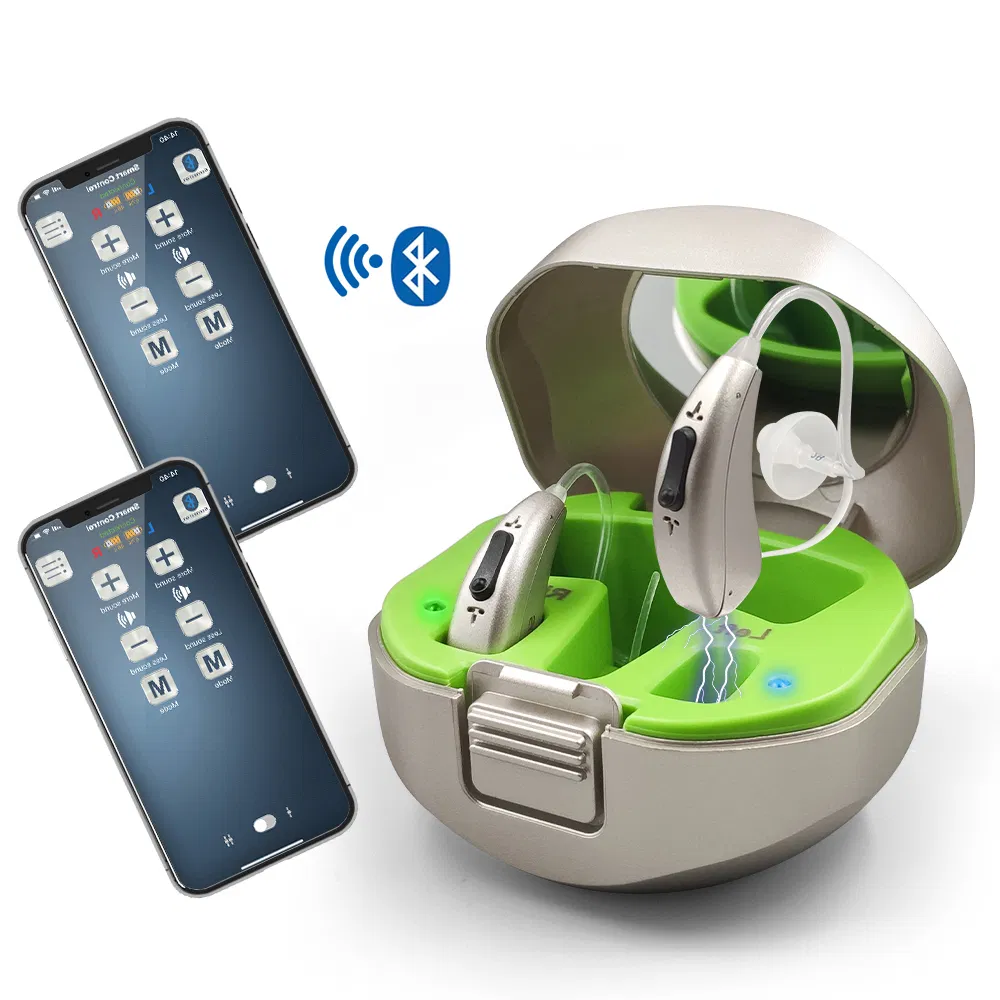 Amostra Grátis OTC Aparelhos Auditivos 16 Canais Contato Pocket Aplicativo Telefone Recarregável Digital Bluetooth Auditivo