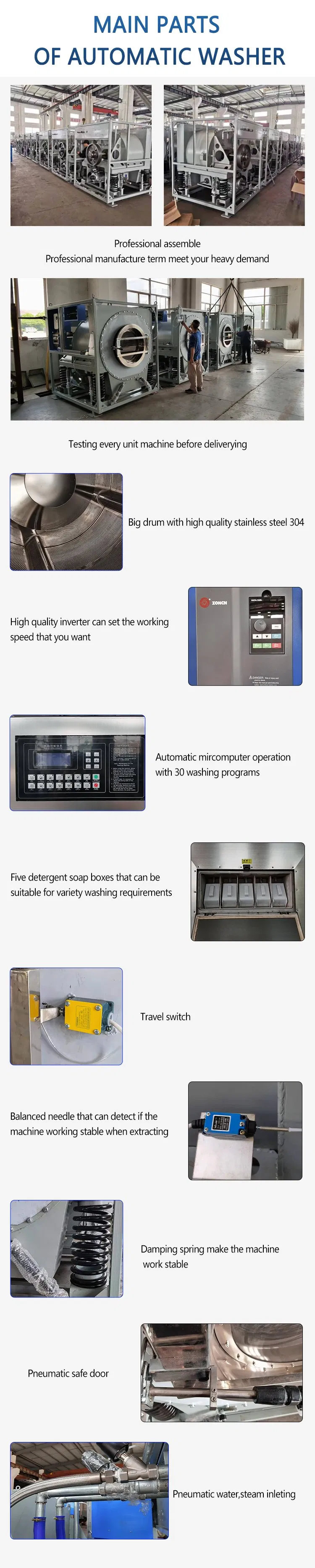 60kg Lavadora Extratora Automática Industrial com Aquecimento Elétrico