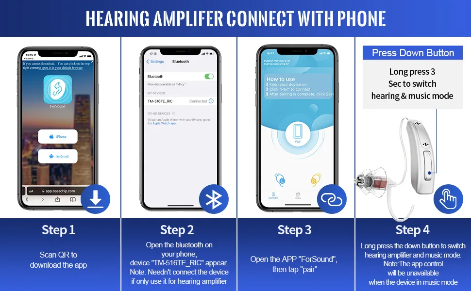 Aparelho Auditivo Personalizado Amplificador de Audição com Volume Ajustável