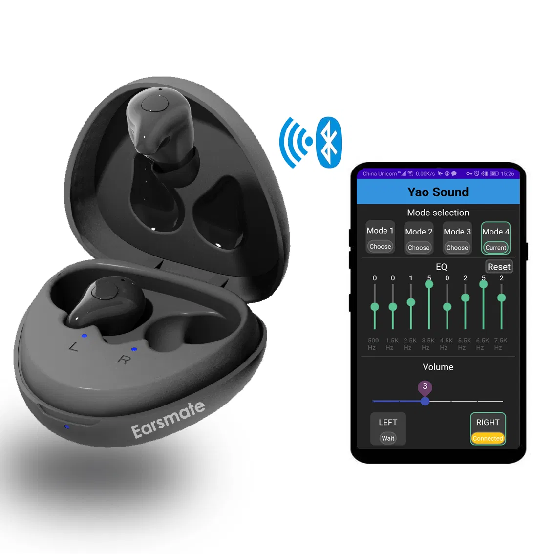 Venda por atacado de aparelhos auditivos Bluetooth intra-auriculares recarregáveis amplificadores digitais de som para adultos e idosos com perda auditiva um par de fones de ouvido Earsmate E16 Preço barato