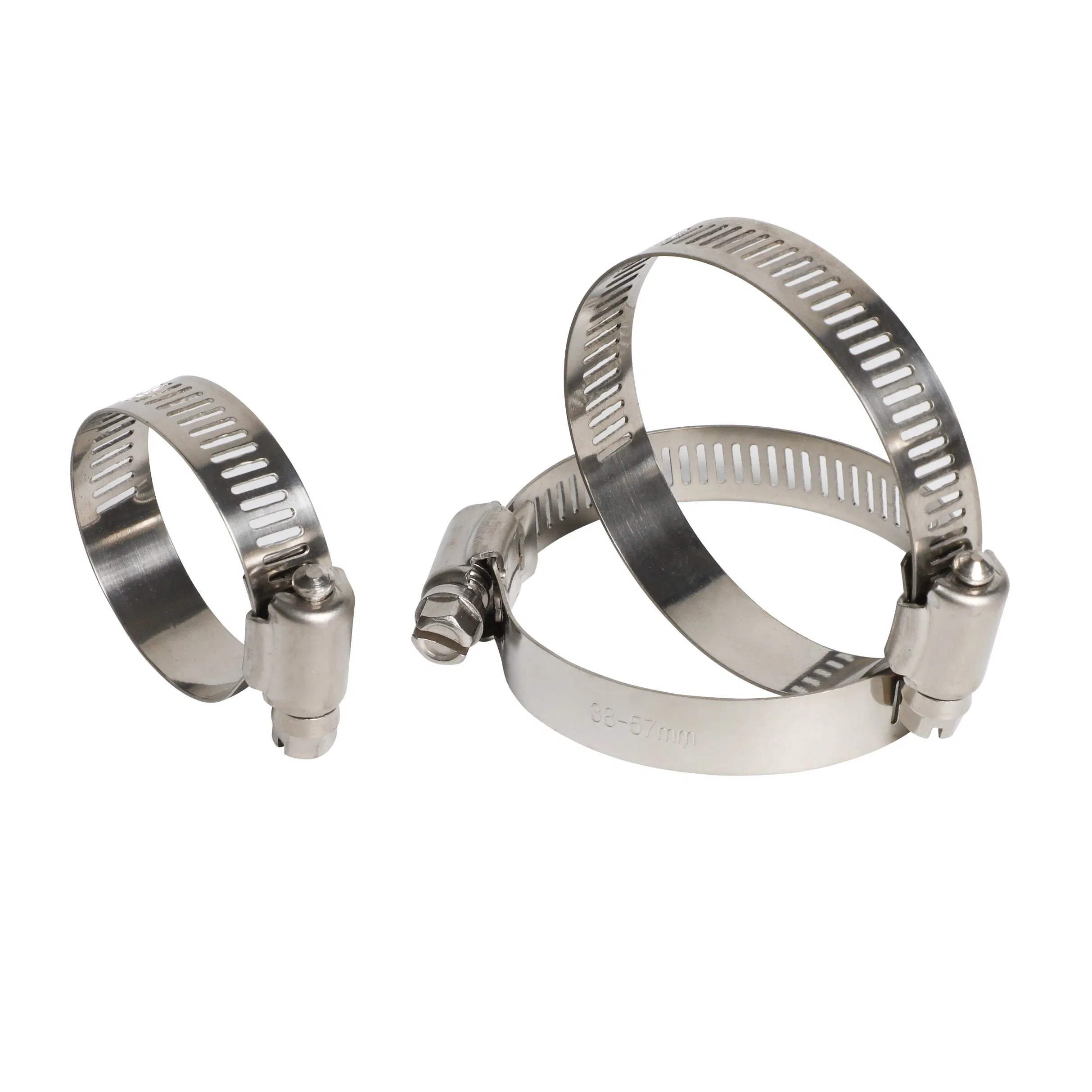 Perforated 12.7mm Worm Drive Hose Clamp, Corrosion Resistant Stainless Steel Adjustable Screw, Automotive and Fuel Lines, China, American Type, Stainless Steel