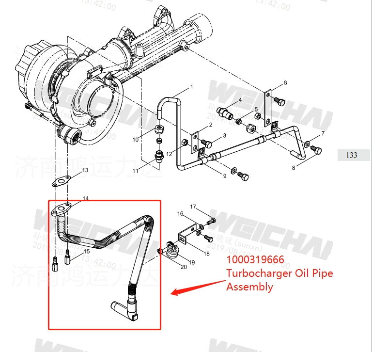 Tonly Lgmg Weichai Wp12 Wp13 Wp14 Turbocharger Oil Pipe 1000319666 4110000405449 612600113793 1010100835 Vg1095119004 Vg2600070071 Vg1560079003