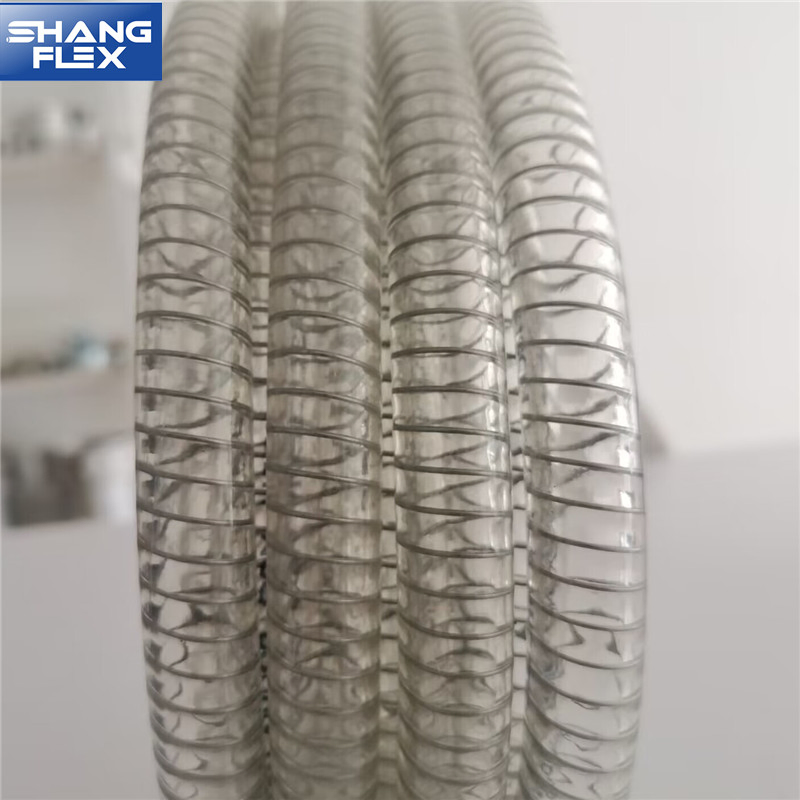 Weather Solutions Spring Hose Flexible PVC &amp; Steel Wire Reinforced Transparent Silicone Oil Suction Hose Plastic Hose