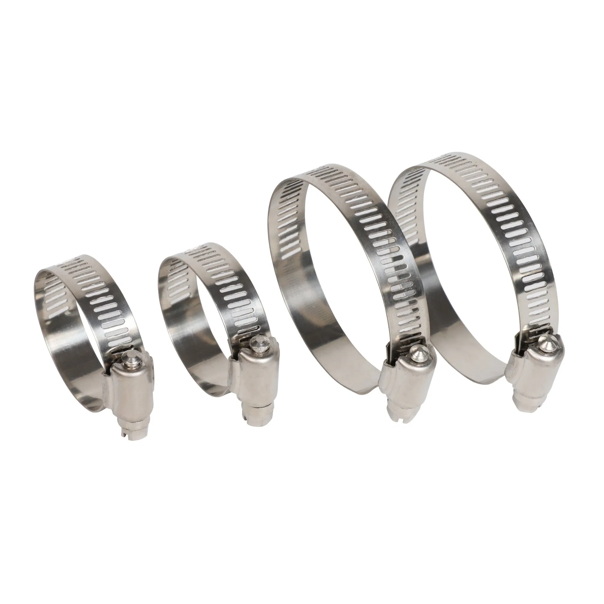 Perforated 12.7mm Worm Drive Hose Clamp, Corrosion Resistant Stainless Steel Adjustable Screw, Automotive and Fuel Lines, China, American Type, Stainless Steel
