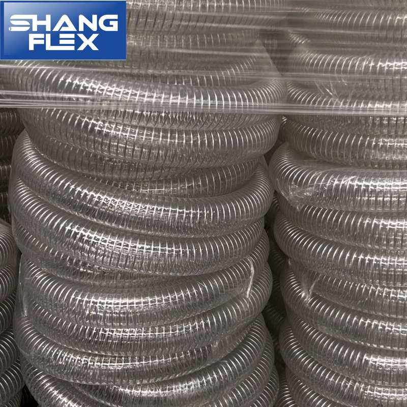 Weather Solutions Spring Hose Flexible PVC &amp; Steel Wire Reinforced Transparent Silicone Oil Suction Hose Plastic Hose