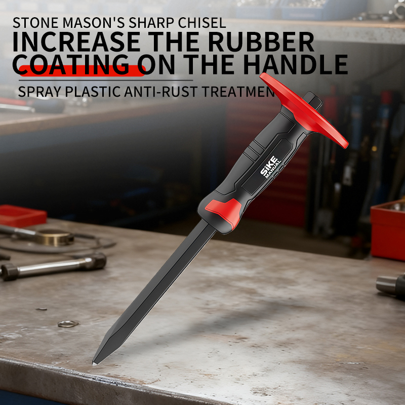 High-carbon Steel Stone Mason's Chisel &amp; Concrete Chisel - Rubber-Coated Handle, Hand Guard for Stone Working