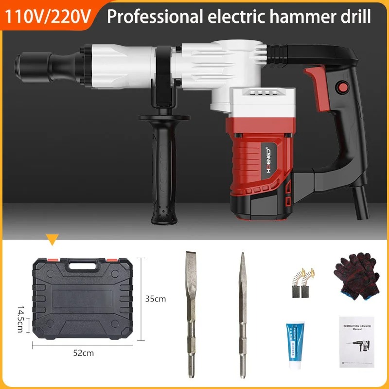 Heavy Duty Electric Demolition Hammer for Concrete Breaking Wall Slotting and Construction Site Demolition Tasks