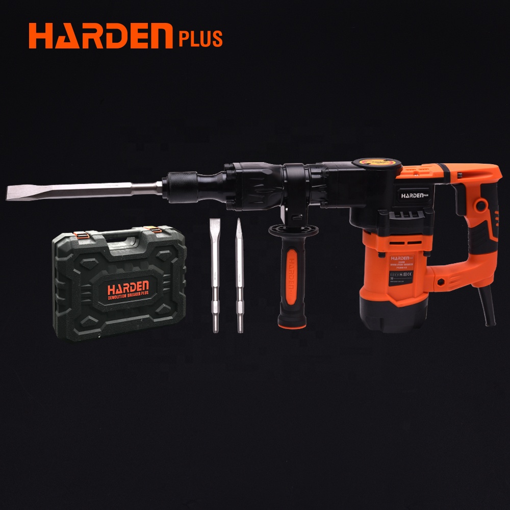 HARDEN 1100W Industrial Demolition Breaker Hammer | Hex Jackhammer with 2 Chisels &amp; Carry Case for Concrete Construction