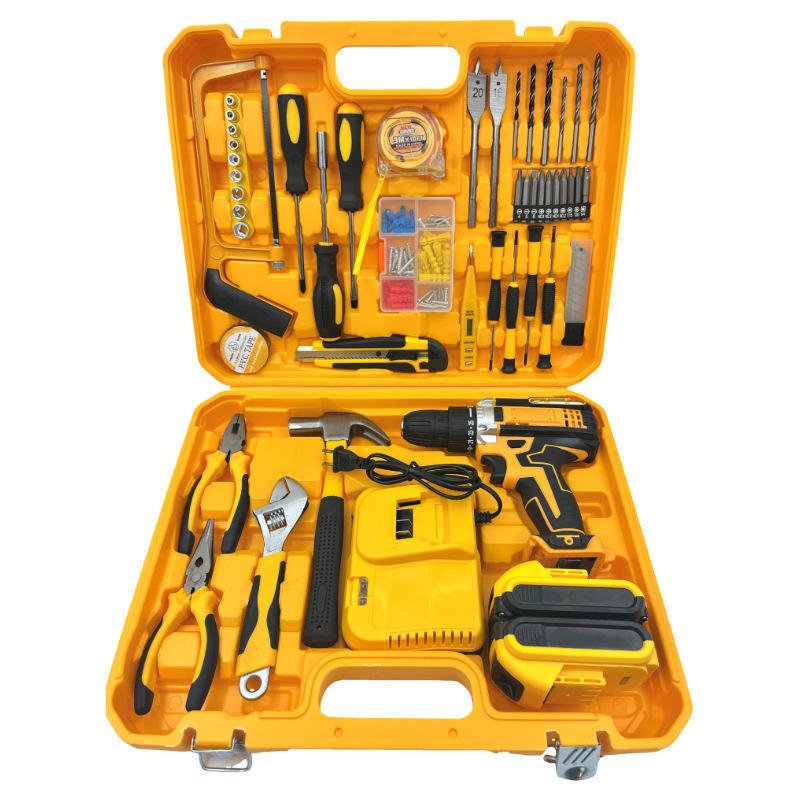 Multifunctional Cordless Impact Drill Set Portable Power Tool Kit with 1/2 Inch Chuck for Concrete Steel and Wood Working