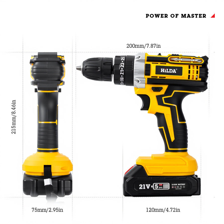 21 Volt Battery-Powered Rechargeable Drill and Screwdriver Customizable On Demand