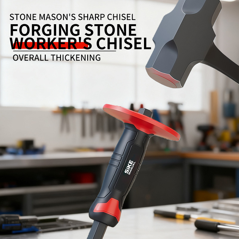 High-carbon Steel Stone Mason's Chisel &amp; Concrete Chisel - Rubber-Coated Handle, Hand Guard for Stone Working