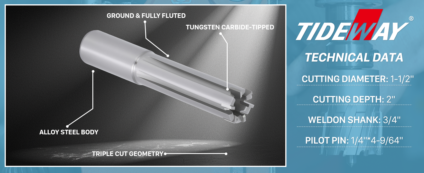 Tideway Power Drill Bit Rail Cutter Carbide Tungsten Steel Drilling Holes Twisting Metals Cutting Tool