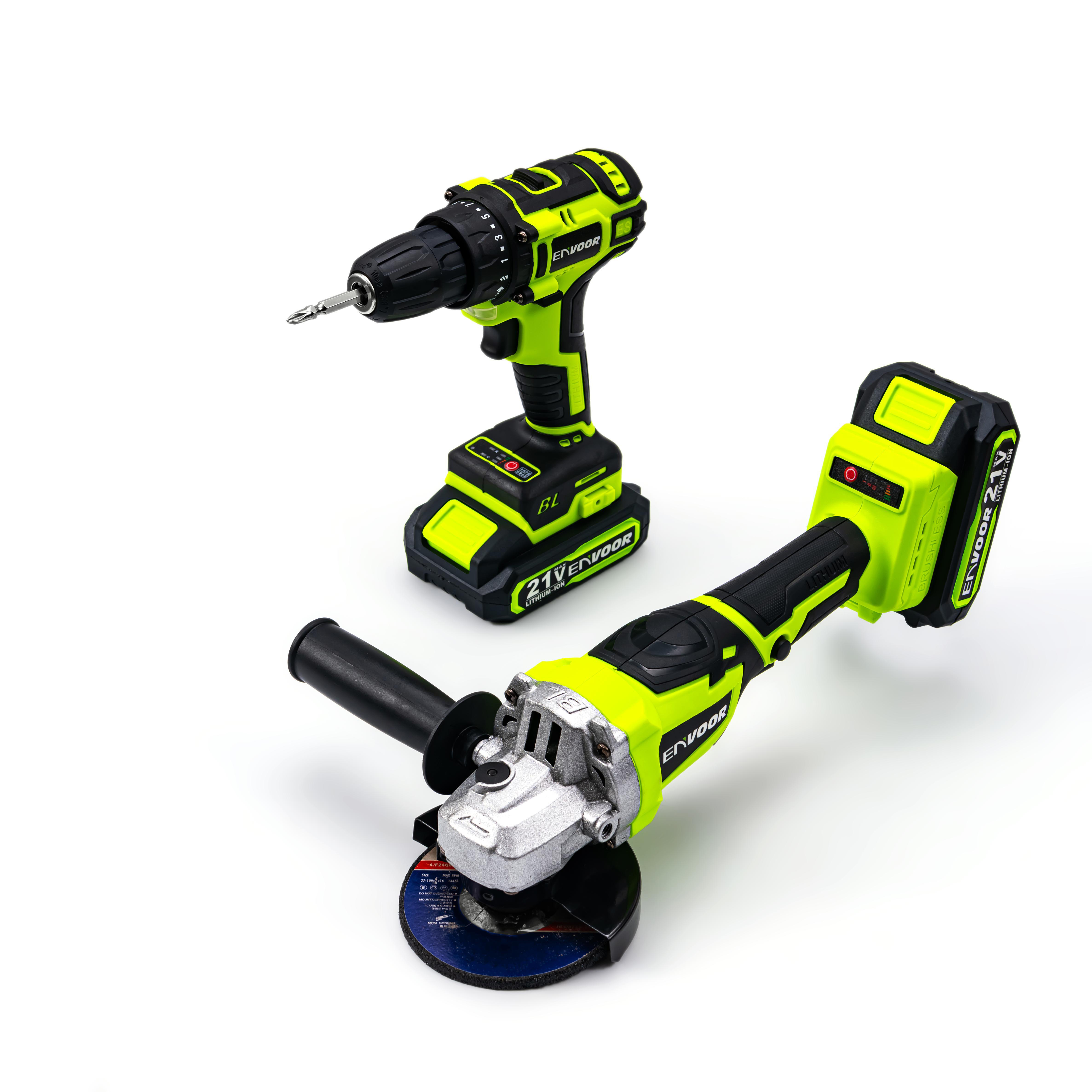 2-piece Cordless Charging Professional Brushless 128V Lithium Electric Drill and Angle Grinder Power Cordless Tool Set