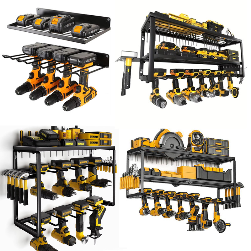 Hot-Selling Modern Detachable Adjustable Heavy-Duty Carbon Steel Garage Wall-Mounted Multi-Slot Electric Drill Tool Storage Rack