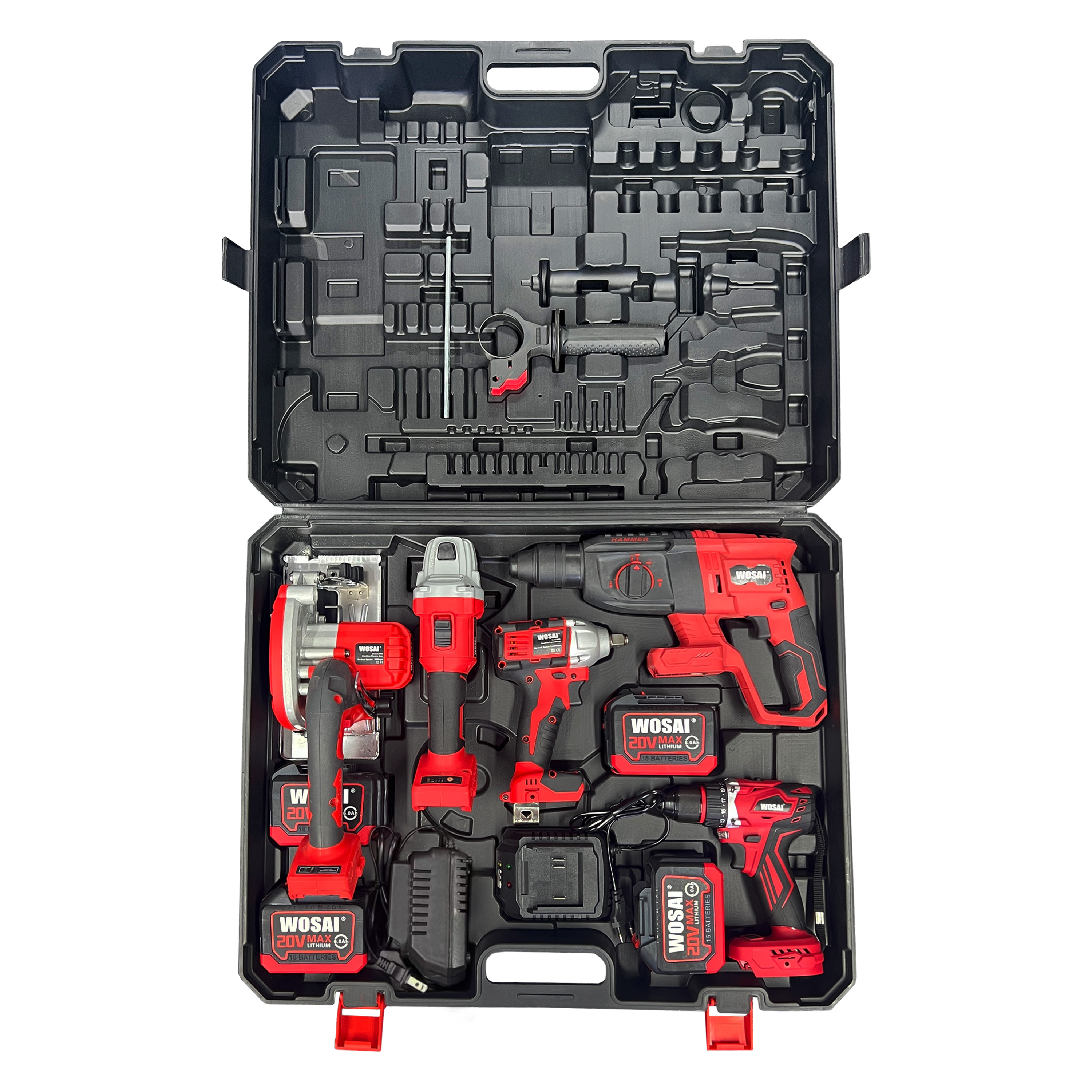 WOSAI Power Tool Kit 20v Professional Cordless Brushless Hammer Drill Wrench Trimmer Blower Power Tools Combo Set Kit
