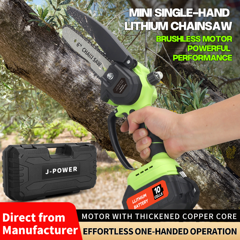21v Lithium-Ion Brushless Electric Chainsaw 6 Inch Cordless Electric Woodworking Saw Garden Tool Handheld Electric Chain Saw