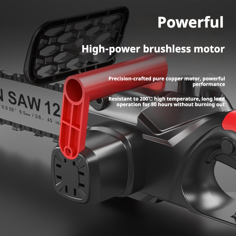 High Power Output 12 Inches Cordless Electric Chain Saw, Dual Batteries Brushless Motor with Industrial-Grade Wood Cutting Tool
