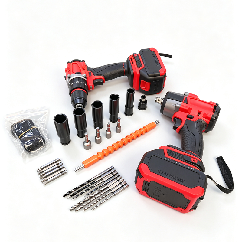 Two Piece Set Of Lithium Battery Powered Tools, Brushless Electric Wrench With Impact Drill, Household Electric Tool Set