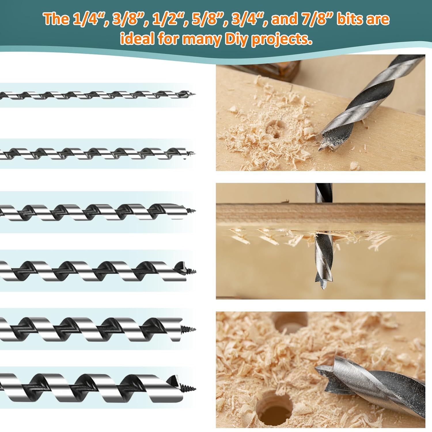 Power Tools Manufacturer 6pc/8pc DIY Woodworking Auger Bit Set Machined Hex Shank Drill Tools with Wooden Case Customizable