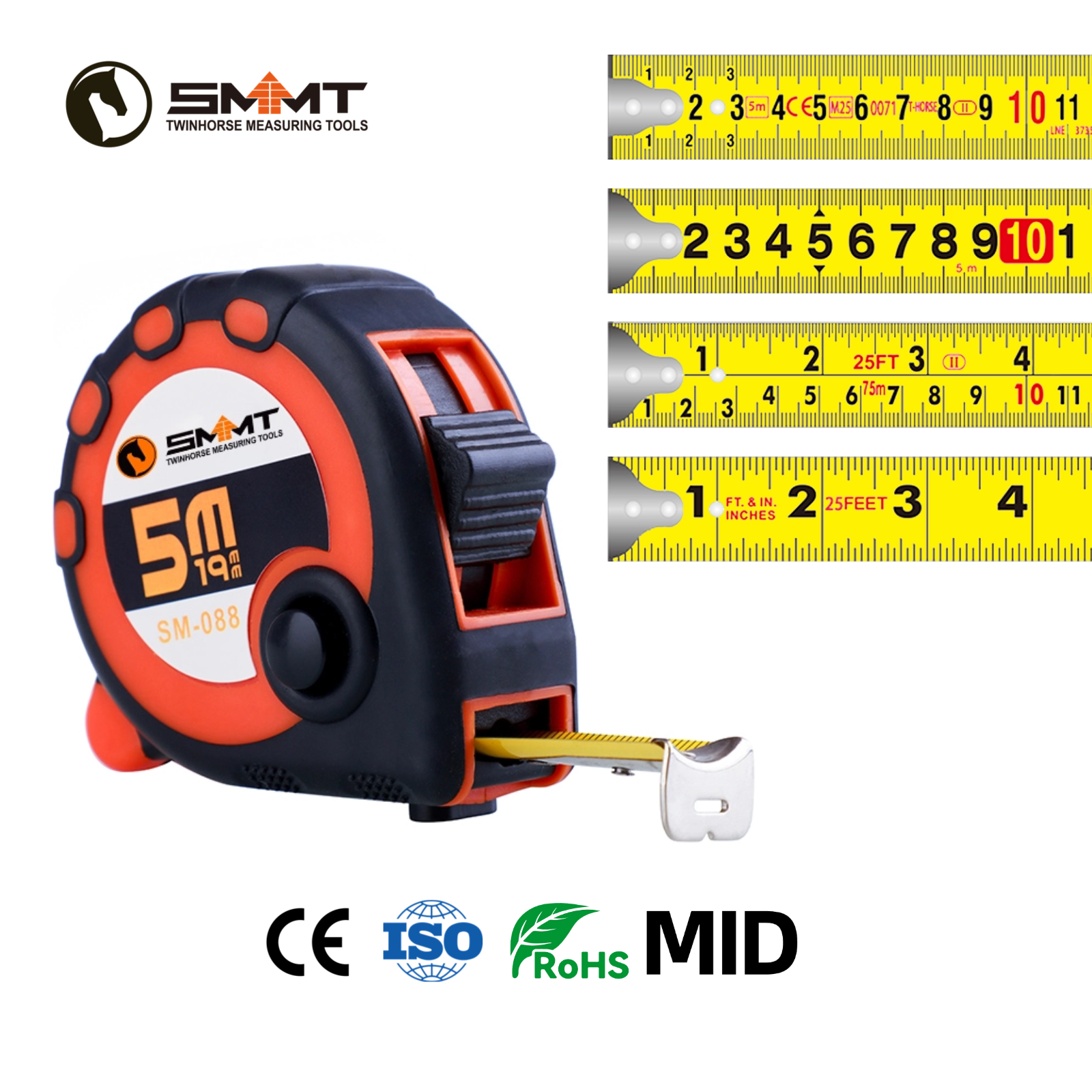 SMMT Factory Wholesale PRofessional GradeTape Measure Contractor Tool Steel Tape Measure 3m 5m 7.5m 10m