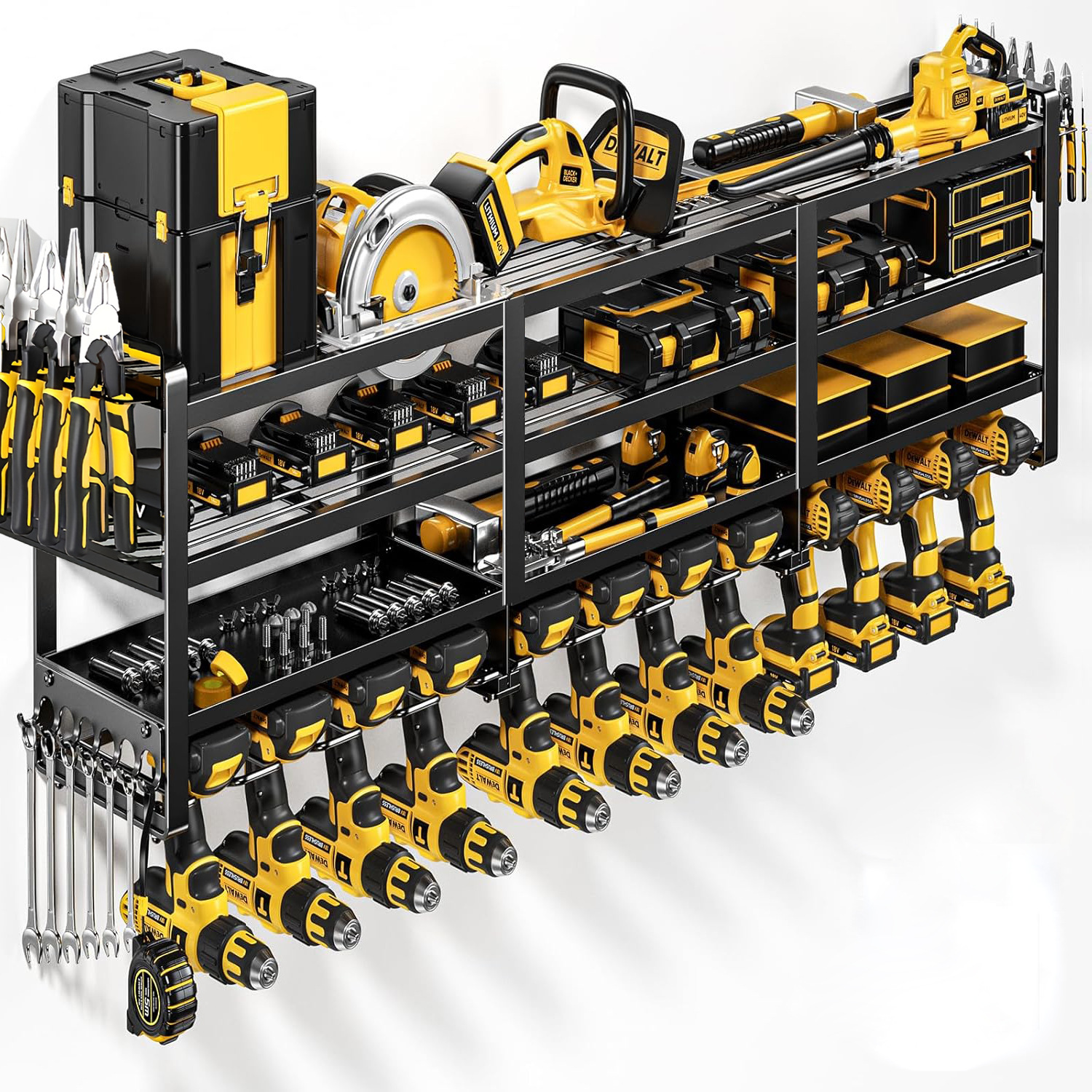 Hot-Selling Modern Detachable Adjustable Heavy-Duty Carbon Steel Garage Wall-Mounted Multi-Slot Electric Drill Tool Storage Rack